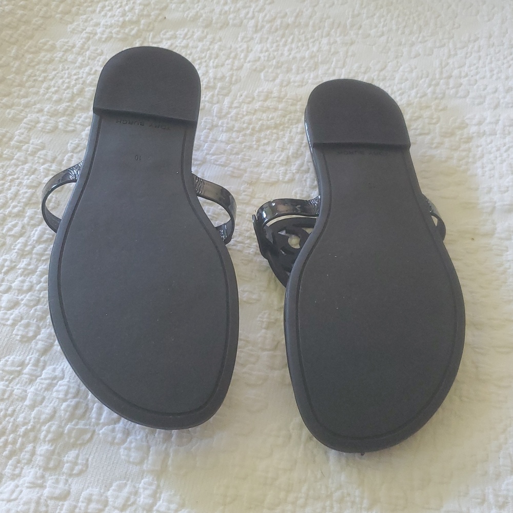TORY BURCH SHINY BLACK  MILLER SOFT SANDALS /SZ: 10 - Picture 7 of 14